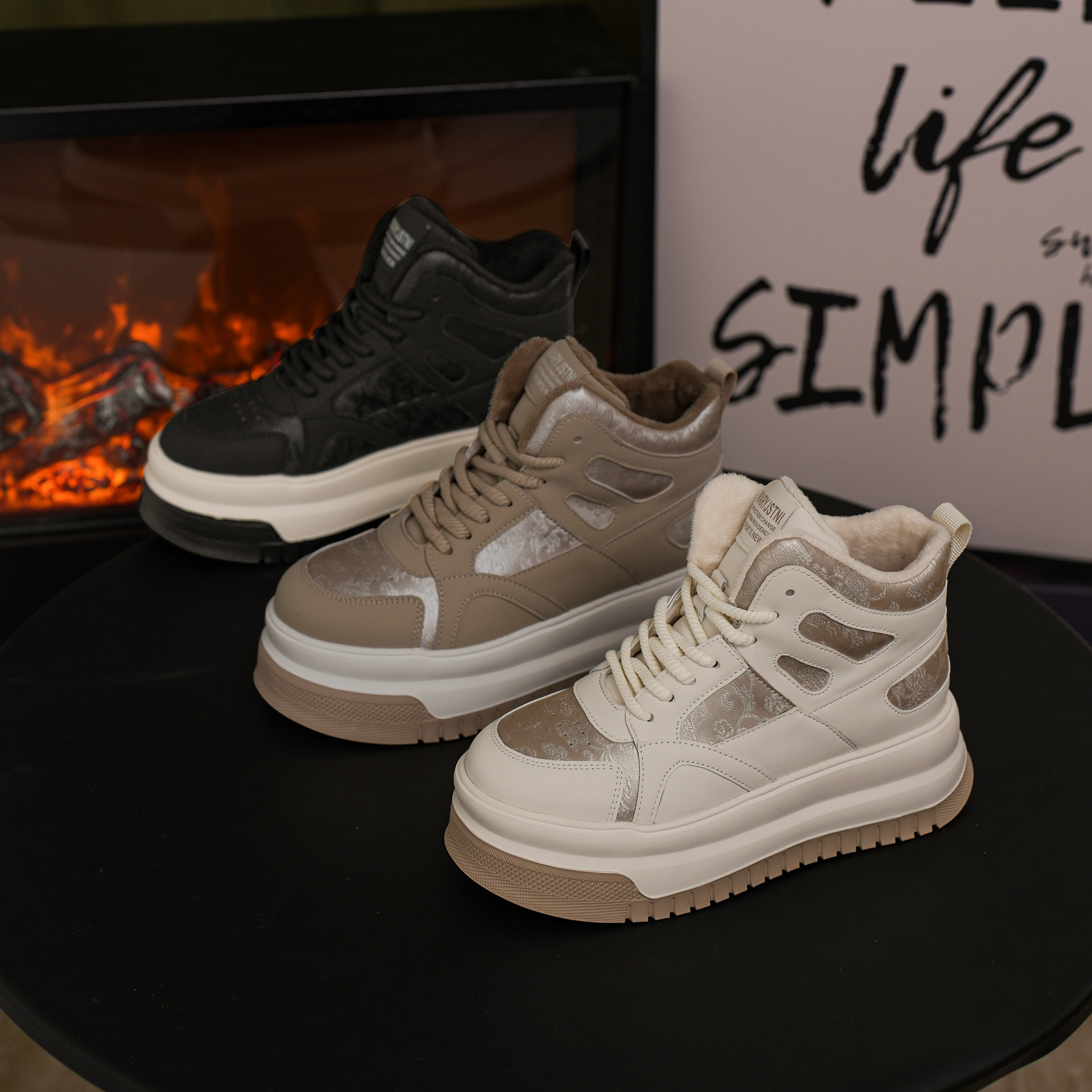 【增高6.5cm】加绒高帮女鞋2025冬季韩版百搭板鞋休闲鞋女6911