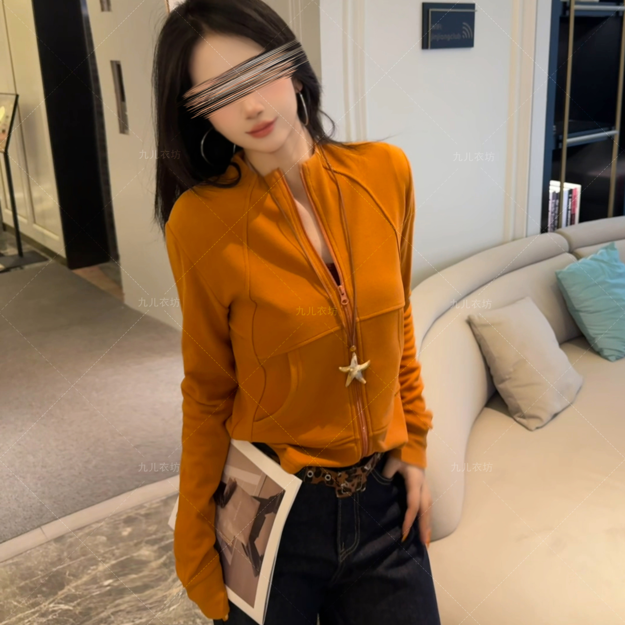 2025新款双拉链立领卫衣打底秋季修身设计感加厚外套女1031