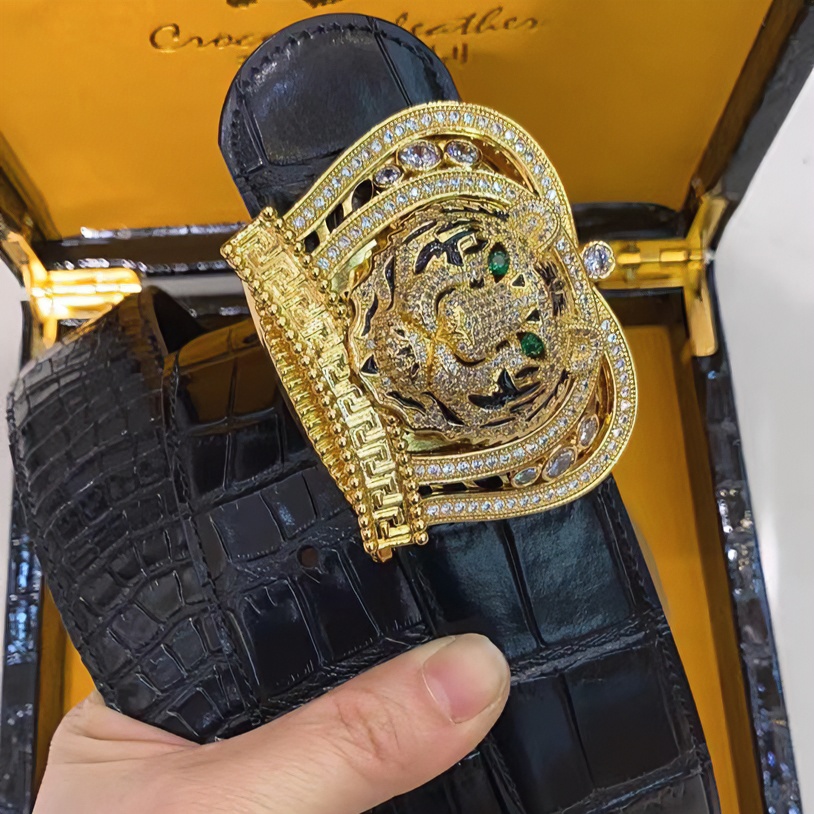 PD欧货潮流男士时尚百搭带扣鳄鱼纹牛皮针扣真牛皮皮带1