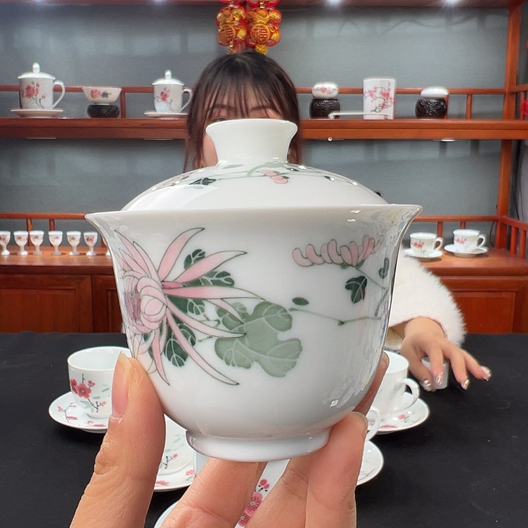 菊花观赏两才盖碗 