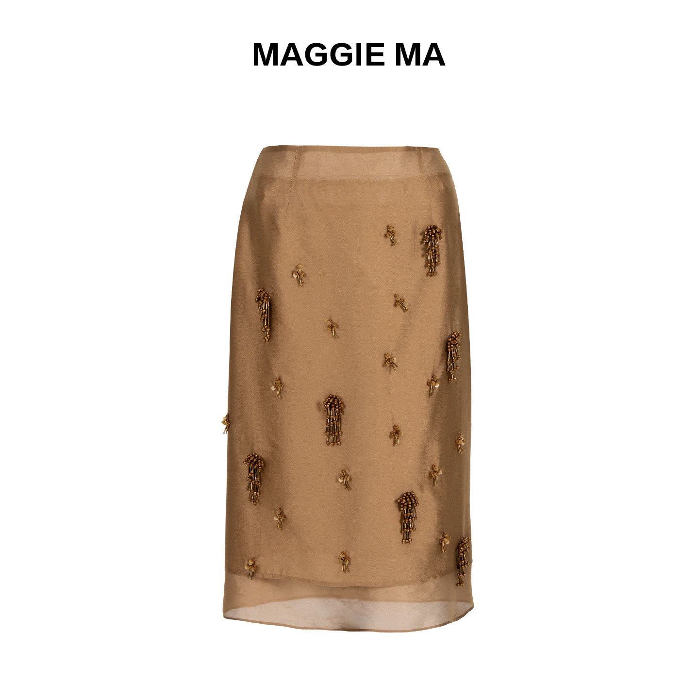 MAGGIE MA马婧设计师款半裙蜂蜜芥末钉珠静奢风层次感铅笔裙825B