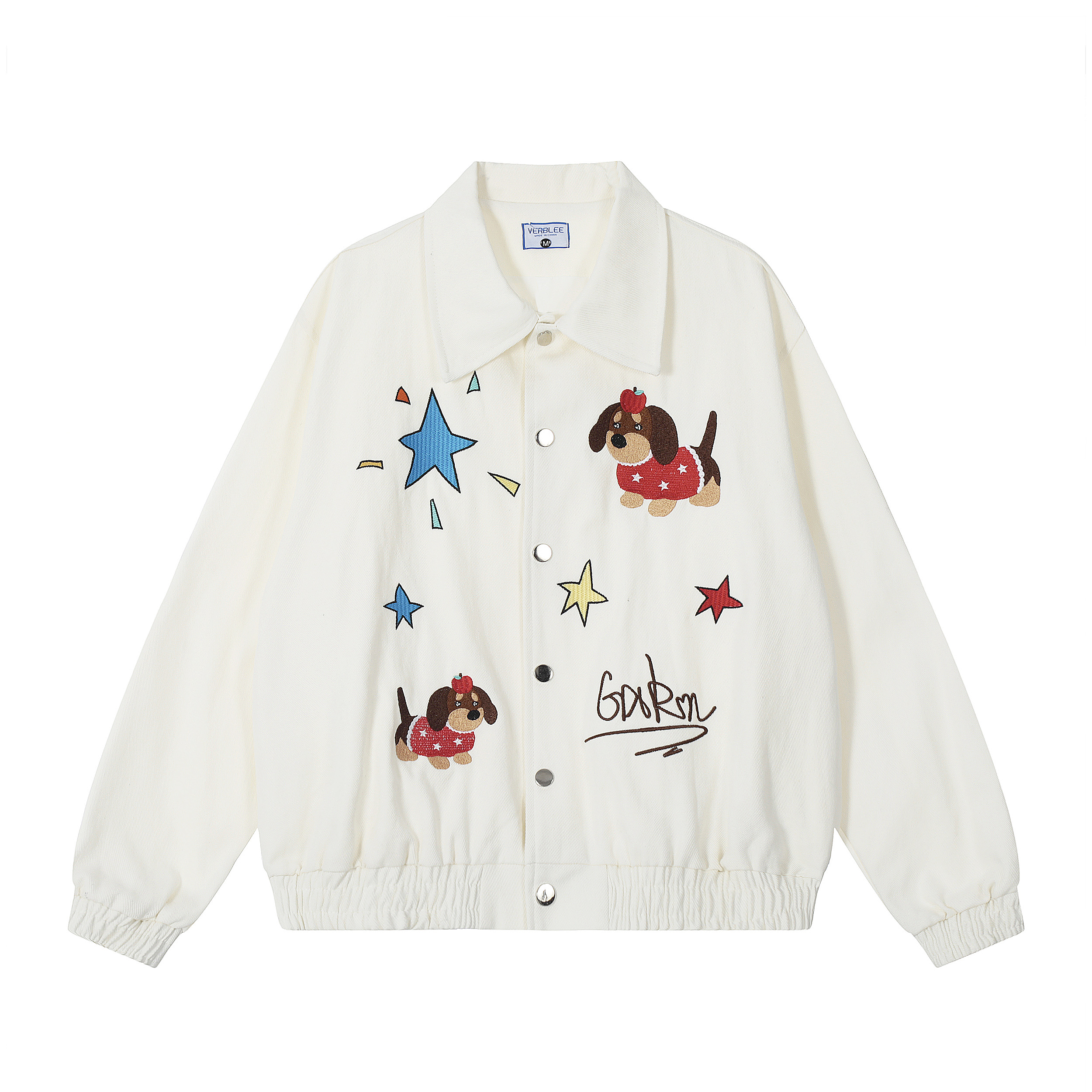 凛可爱 可爱小狗刺绣春季外套女2025新款宽松翻领开衫夹克女