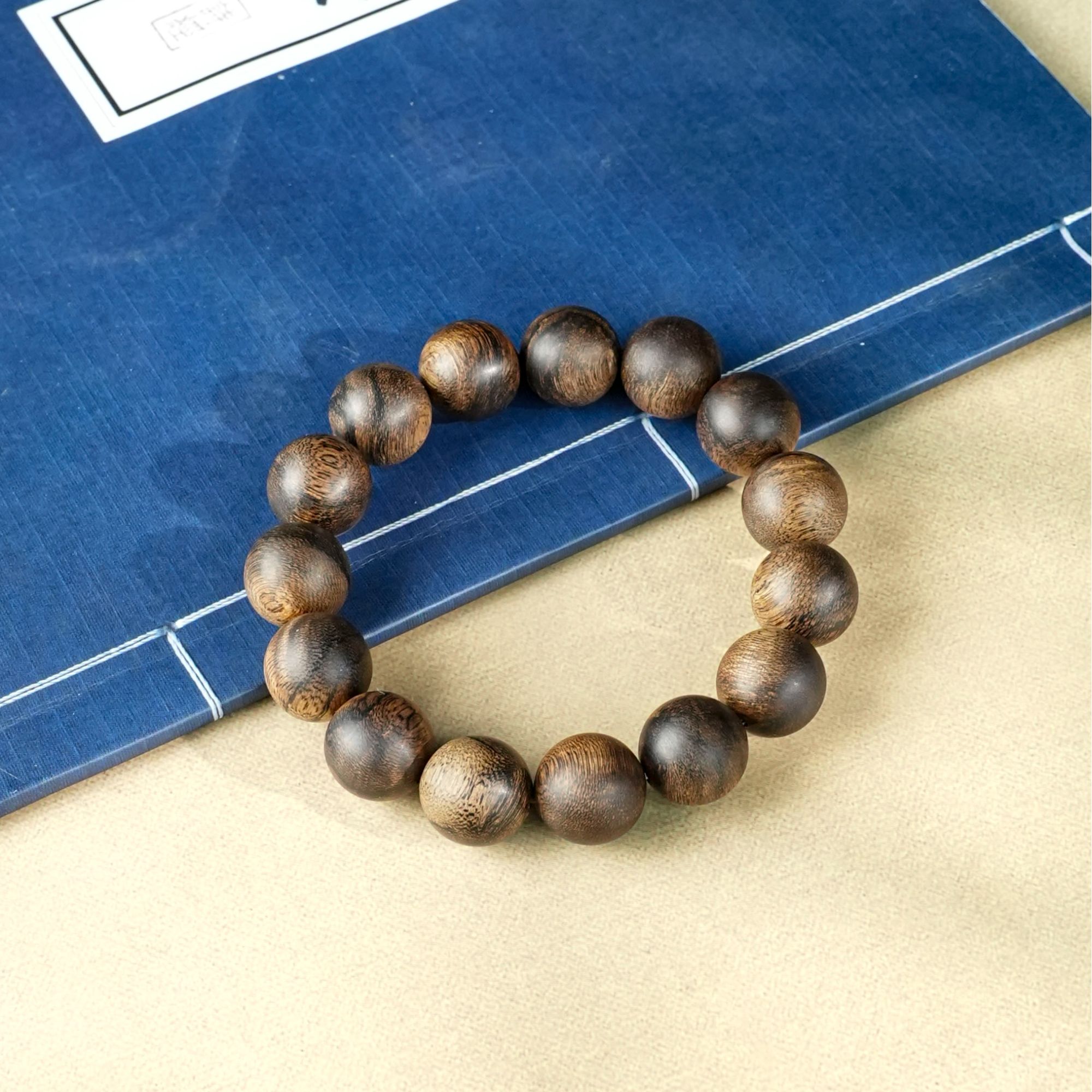 仙作甄选芽庄雷击帝王瘤疤白棋楠1.4沉香文玩单圈手串