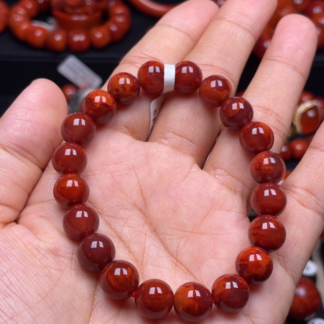 南红玛瑙珠宝奇石未镶嵌单圈9.5mm