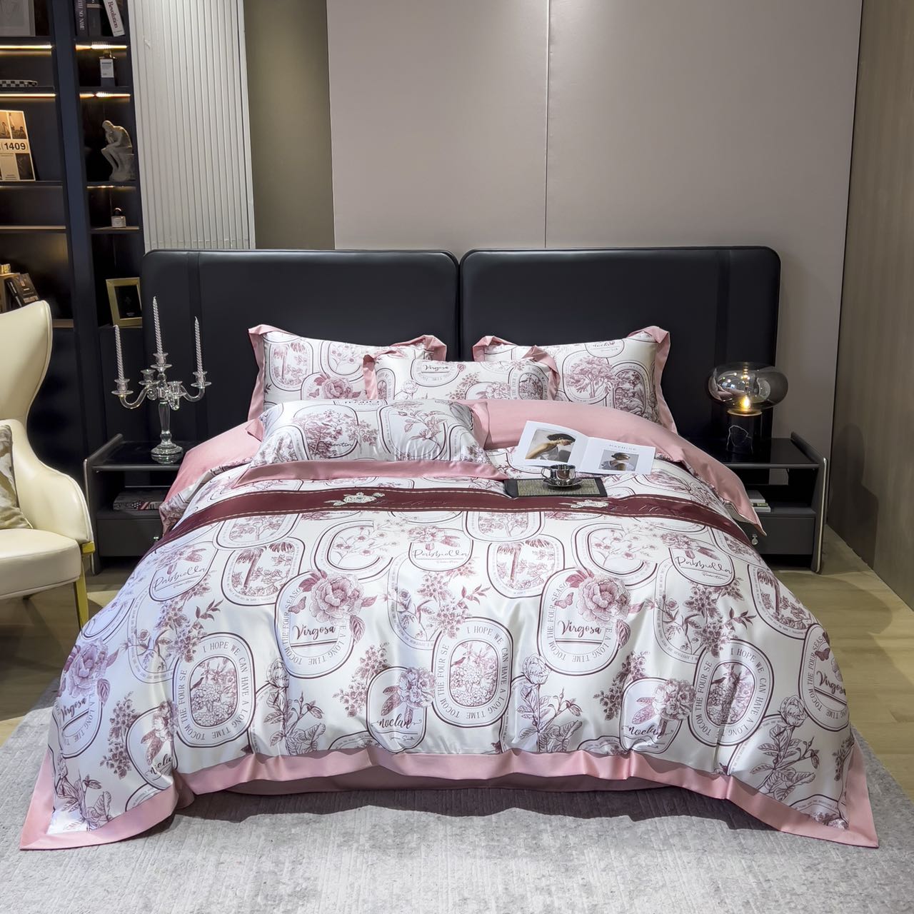 【三总】高端轻奢顺滑高端凉感印花天丝四件套-爱丁堡/粉
