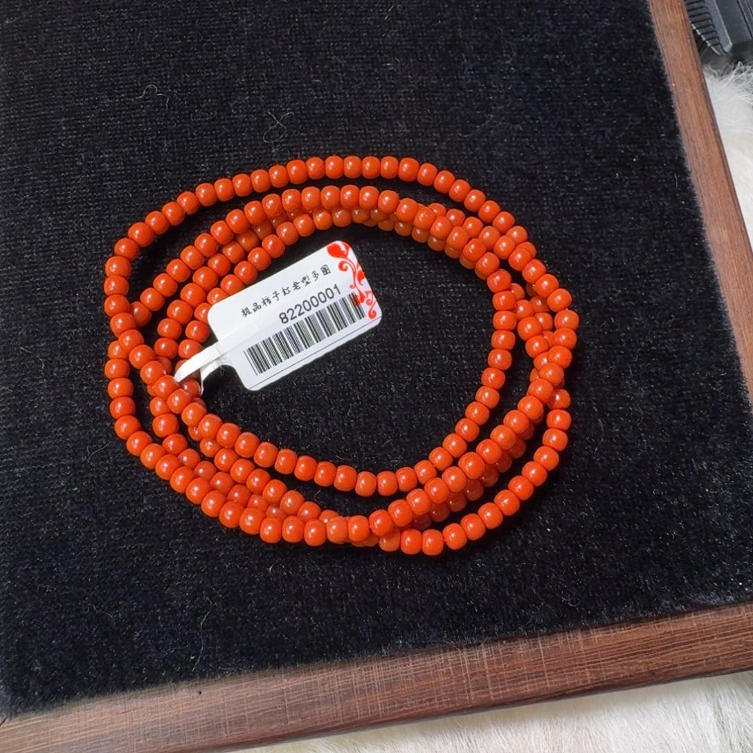 南红玛瑙未镶嵌手链柿子红老型多圈3.5mm