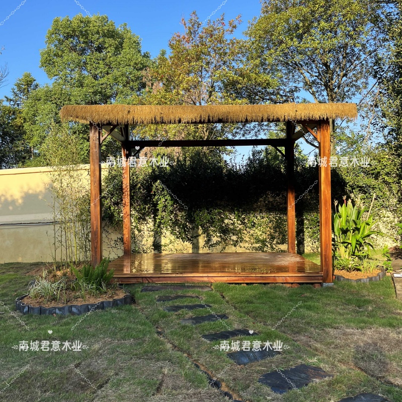 茅草木屋庭院网红民宿别墅户外防腐木房子日式阳光房茶室仿古凉亭