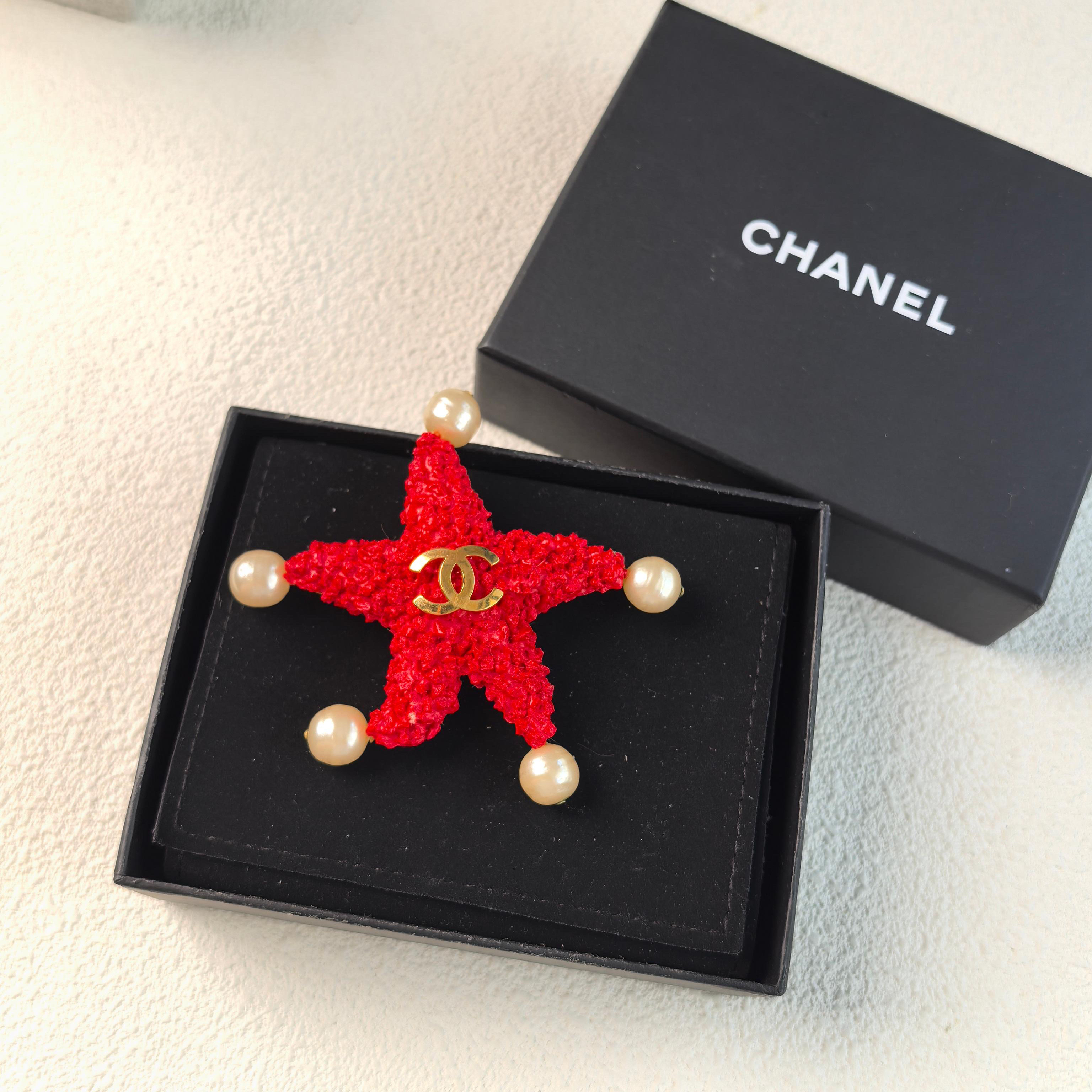 90新 Chanel/香奈儿 泡泡中古 Chanel 红海星珍珠胸针