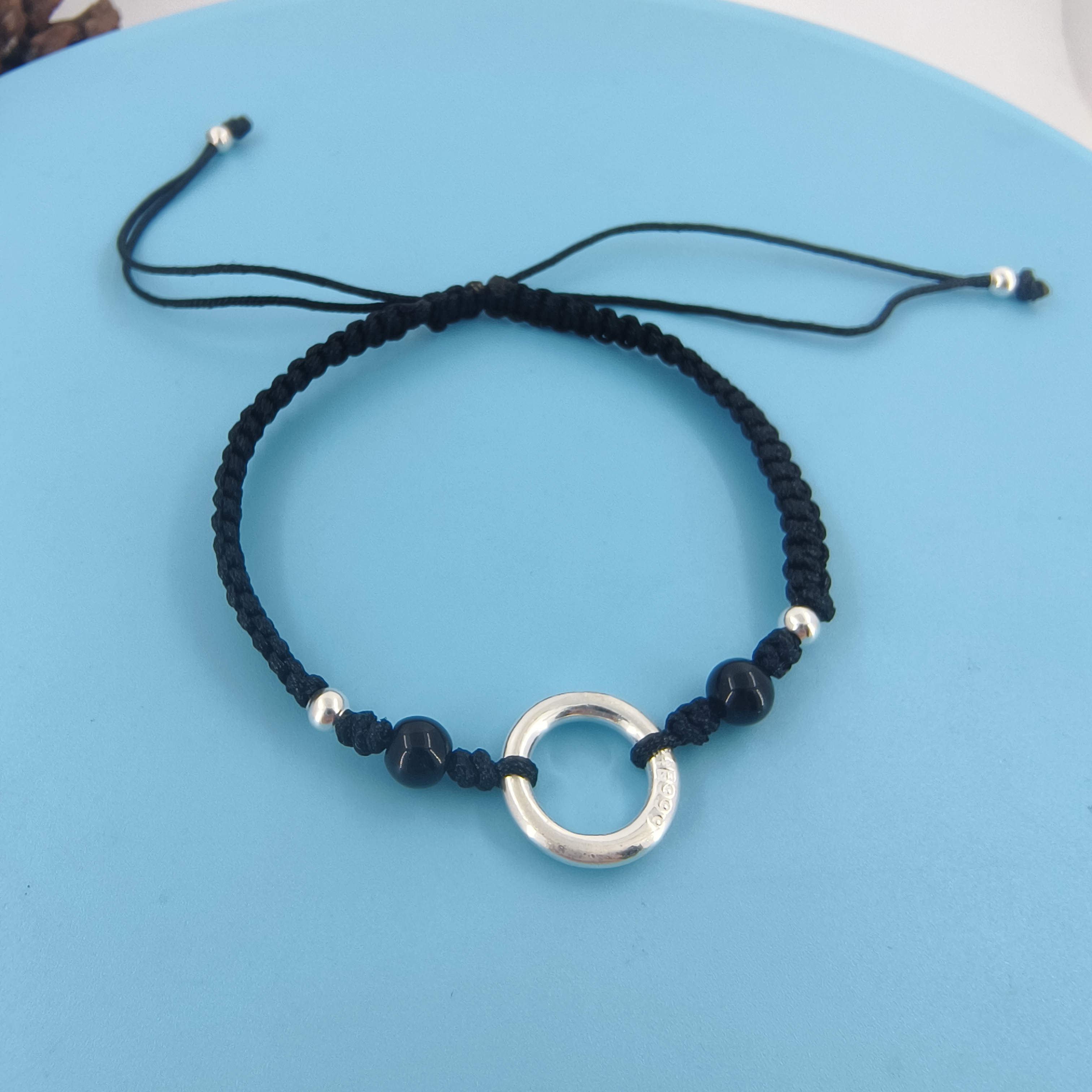 足银手链 足银999纯银平安扣编织手链