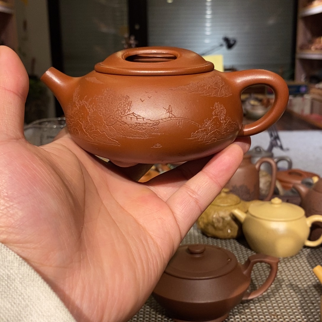 紫砂茶壶砂性料小红泥牛盖石瓢240cc