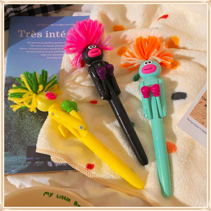 抖音炸毛人拳击笔搞怪卡通解压笔小学生减压圆珠笔奖品笔可爱趣味