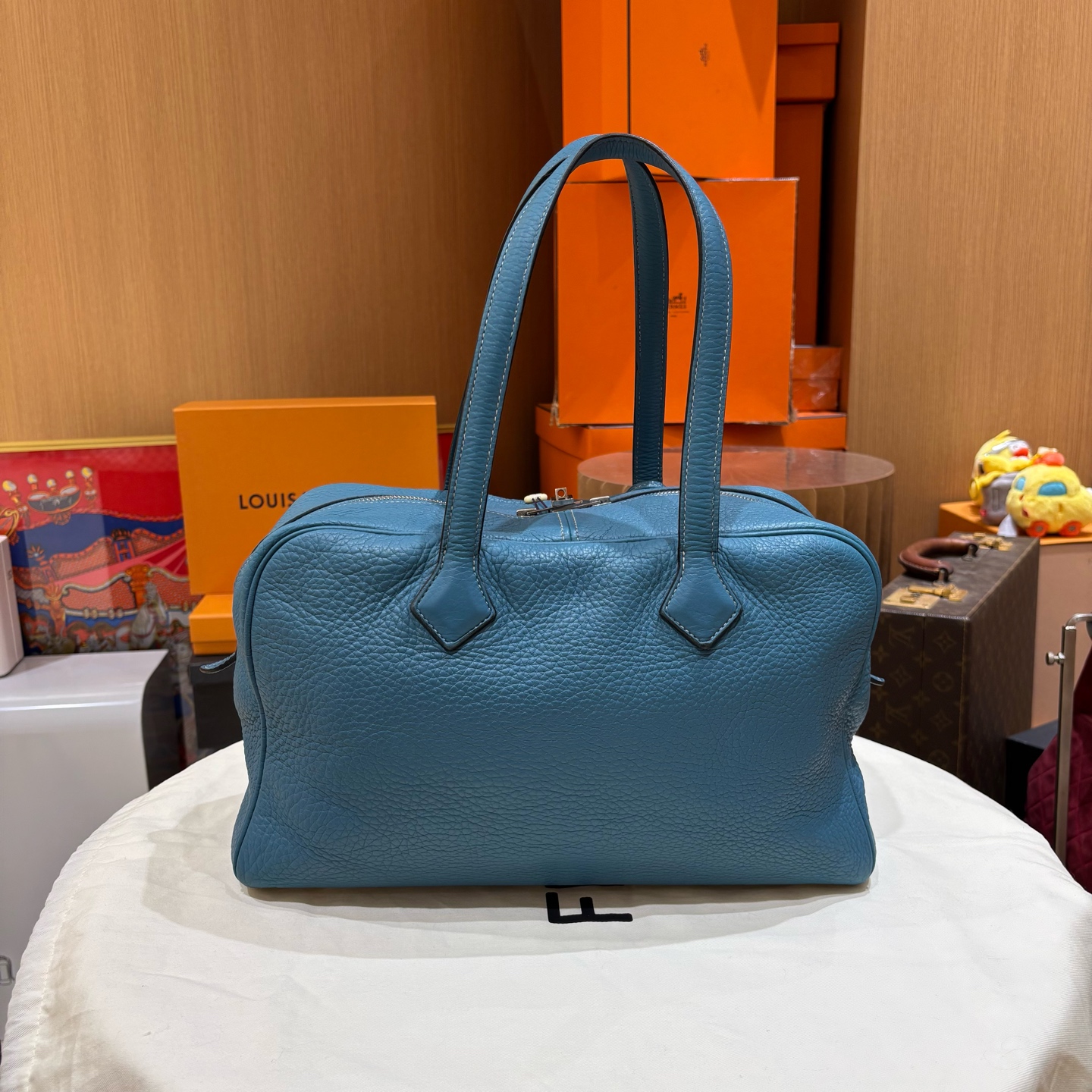 95新 Hermes/爱马仕 爱马仕牛仔蓝维多利亚35牛仔蓝框L裸包