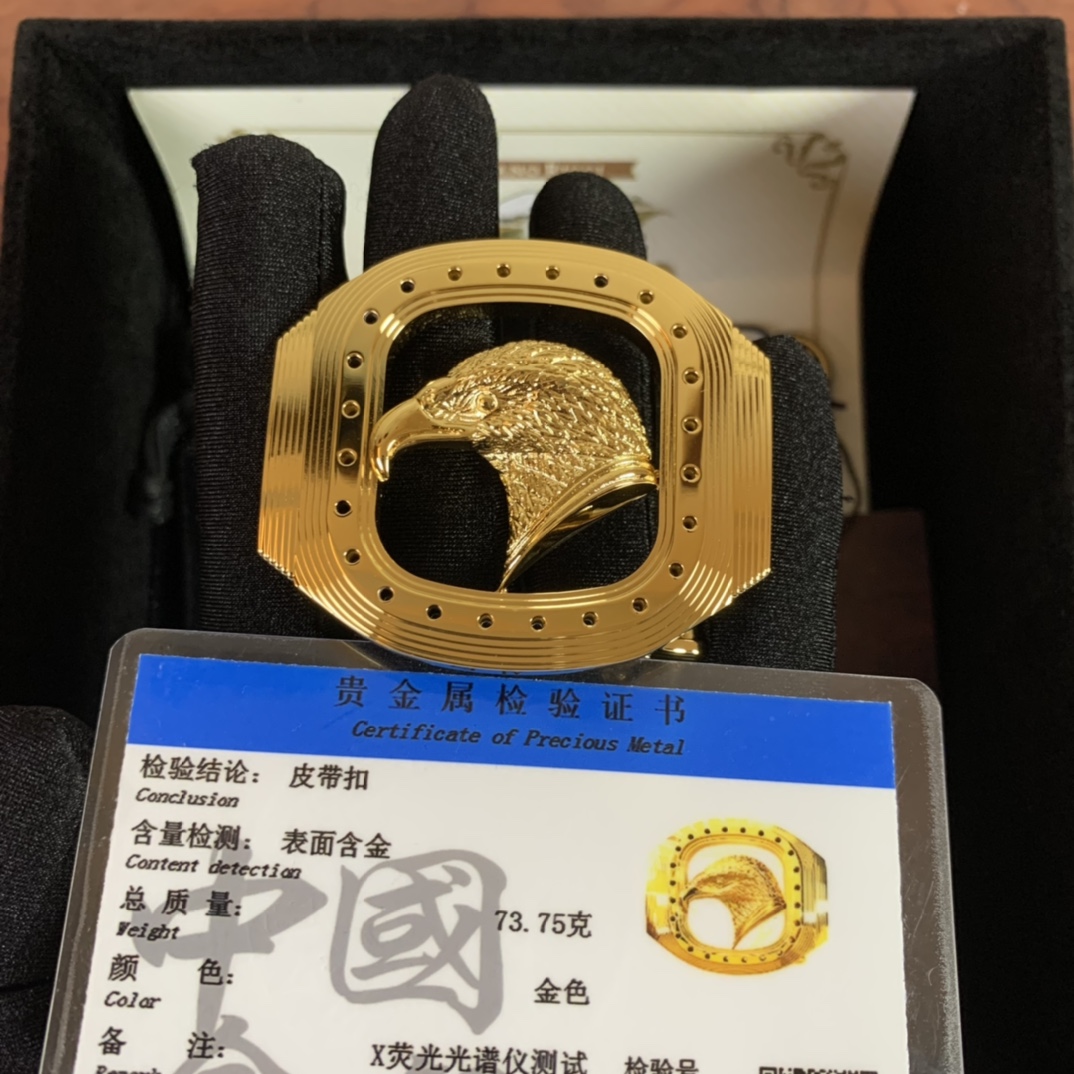【高端原版镶钻扣头】男士皮带平滑扣电镀24K真金不含带身