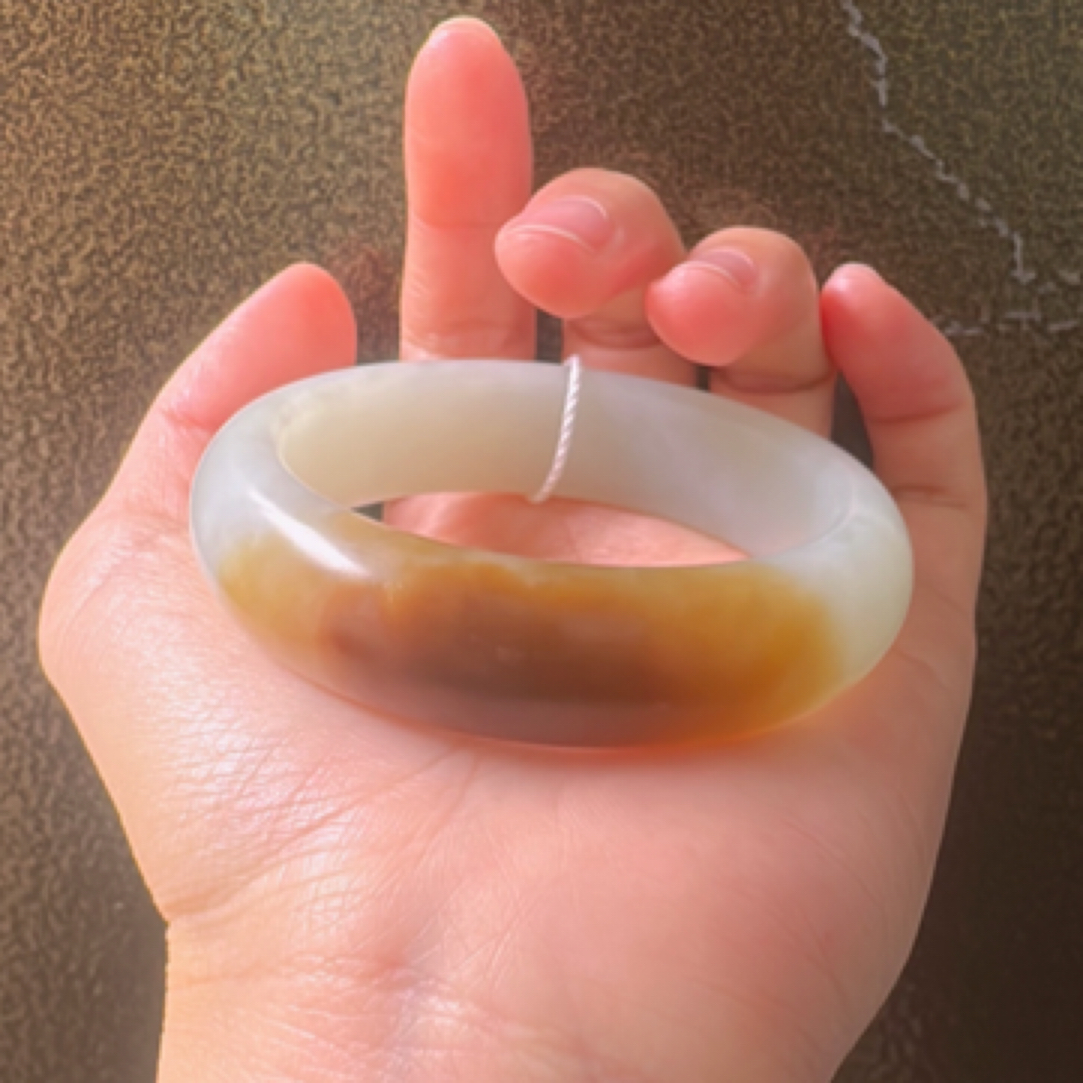 【和田玉糖白手镯】一口糖油润细腻53.5