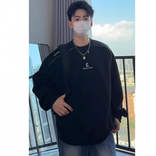 重磅圆领卫衣男秋冬加绒加厚新款宽松拉链设计感长袖内搭情侣上衣