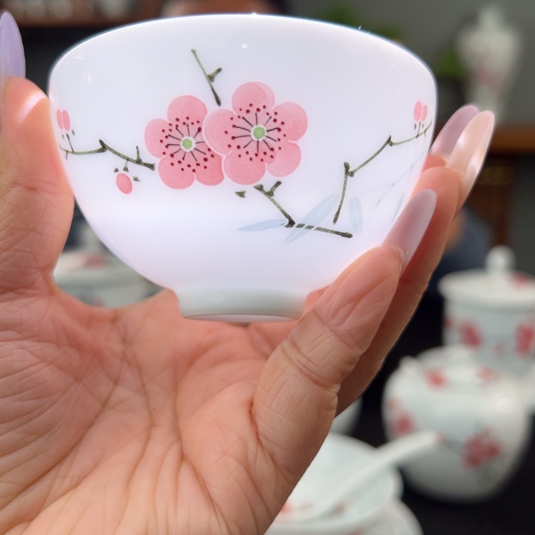 诗*玉泥翠竹红梅鸡心杯