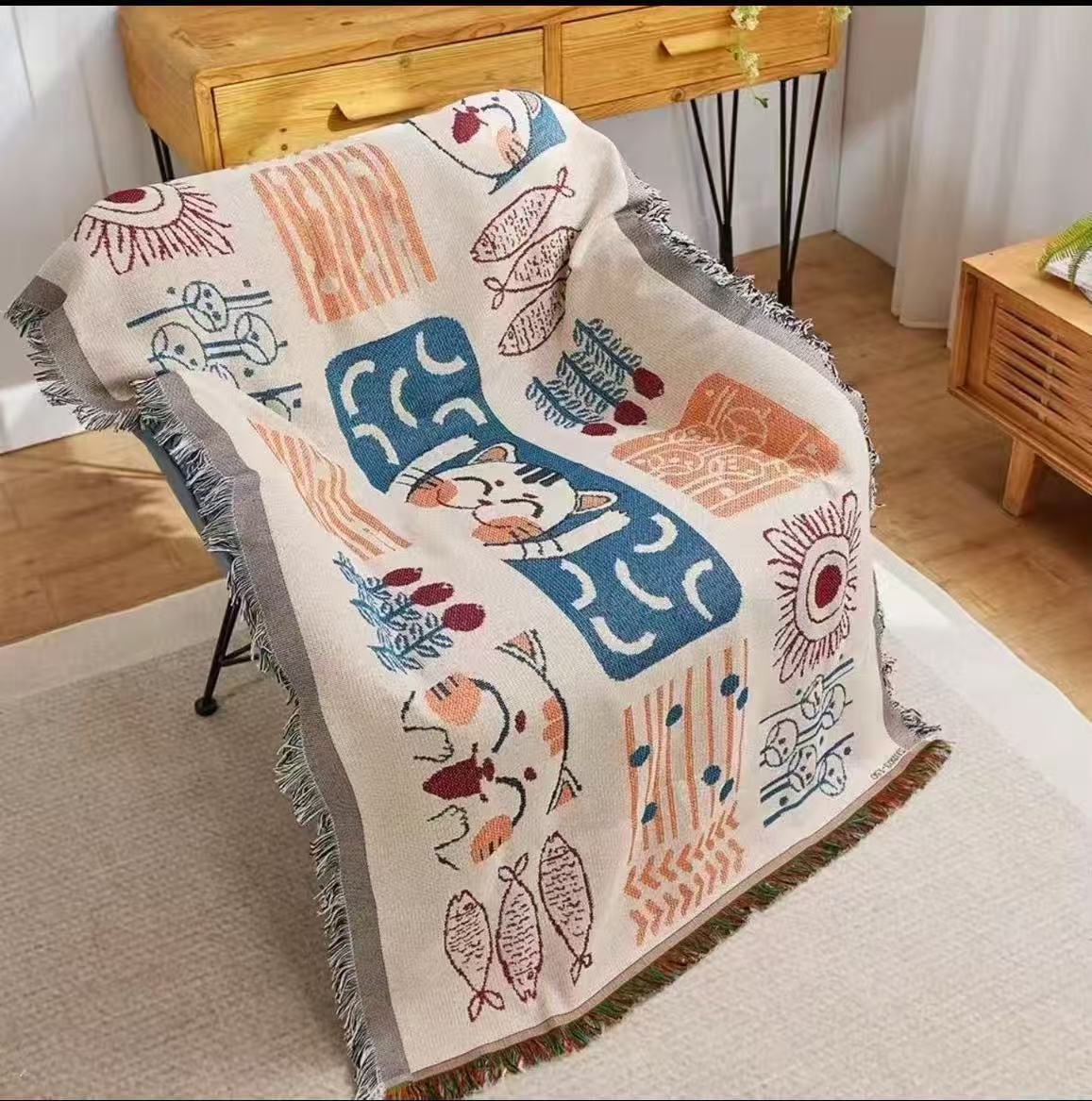 （招财猫）多功能流苏沙发巾 扶手巾 靠背巾180*80±5cm 四季款珊珊