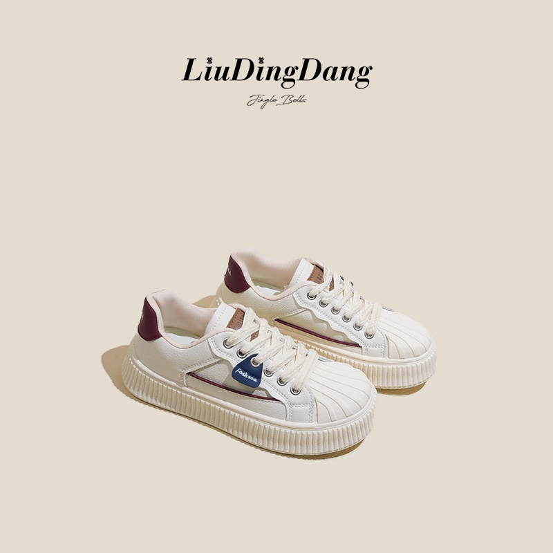 【刘叮咚女鞋】2024新款春秋夏小众爆款贝壳头小白鞋厚底百搭板鞋XL