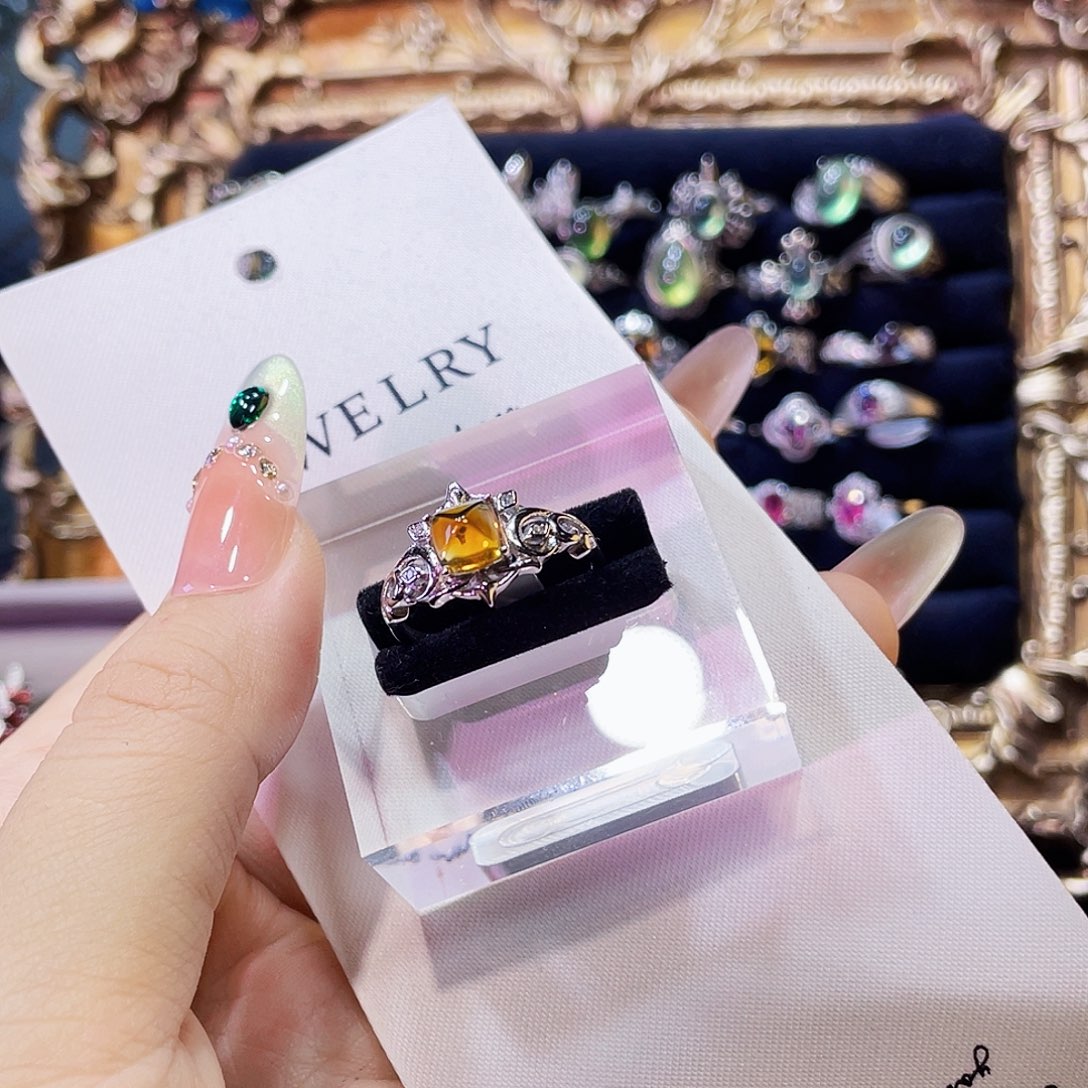 925银暴力黄糖塔戒指