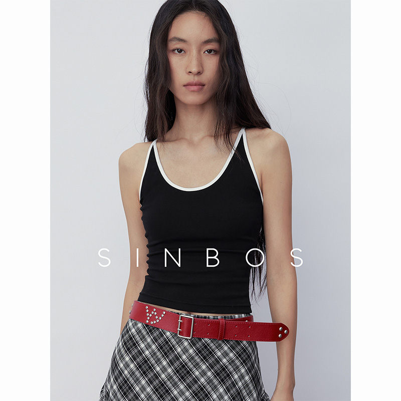 SINBOS 微调莫吉托 撞色设计轻薄修身吊带氨纶上衣女2025夏季新款
