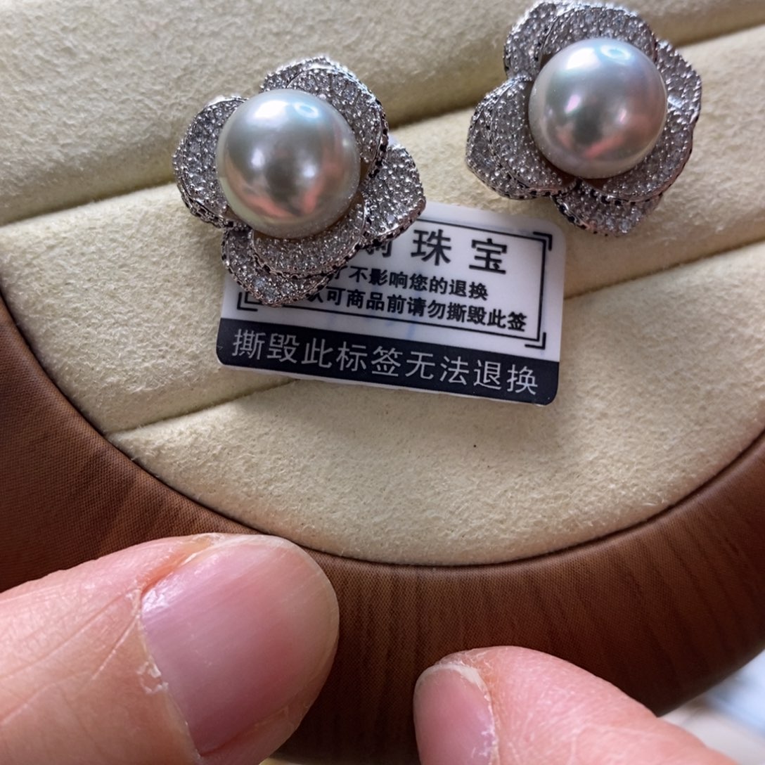 海水珍珠耳饰银S925镶嵌