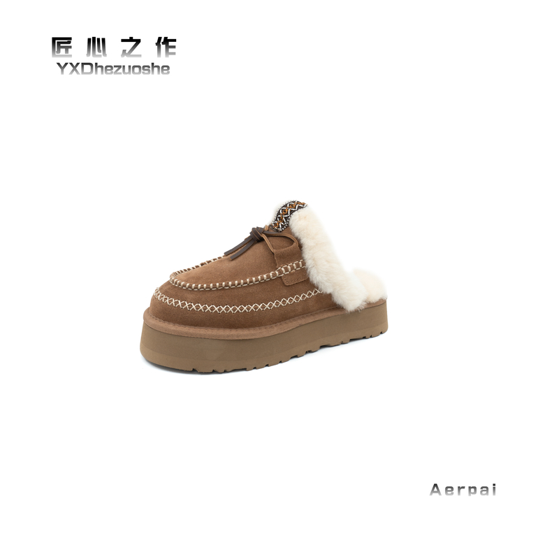 【涵涵】2025新款半包阿尔派波西米亚手工编织羊毛时尚拖鞋拖鞋