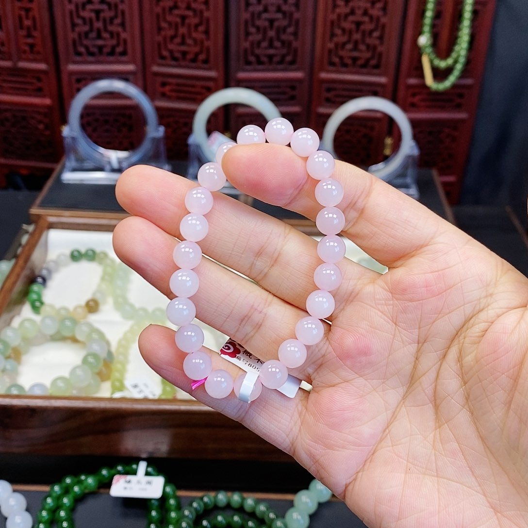 和田玉手串未镶嵌藕粉8