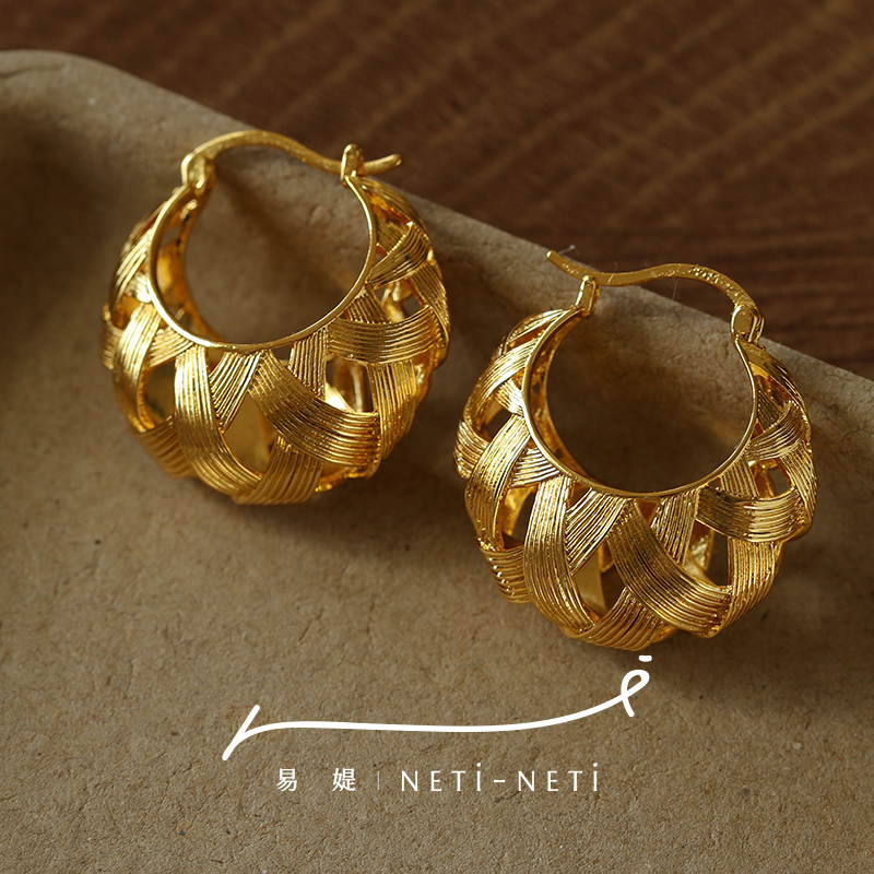 易媞 铜合金耳饰 静系列 复古金缕 耳环耳饰 复古贵气时尚