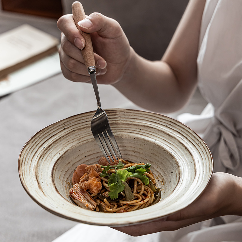 复古做旧草帽碗陶瓷碗高级感餐厅西餐碗意面碗沙拉碗家用创意菜碗