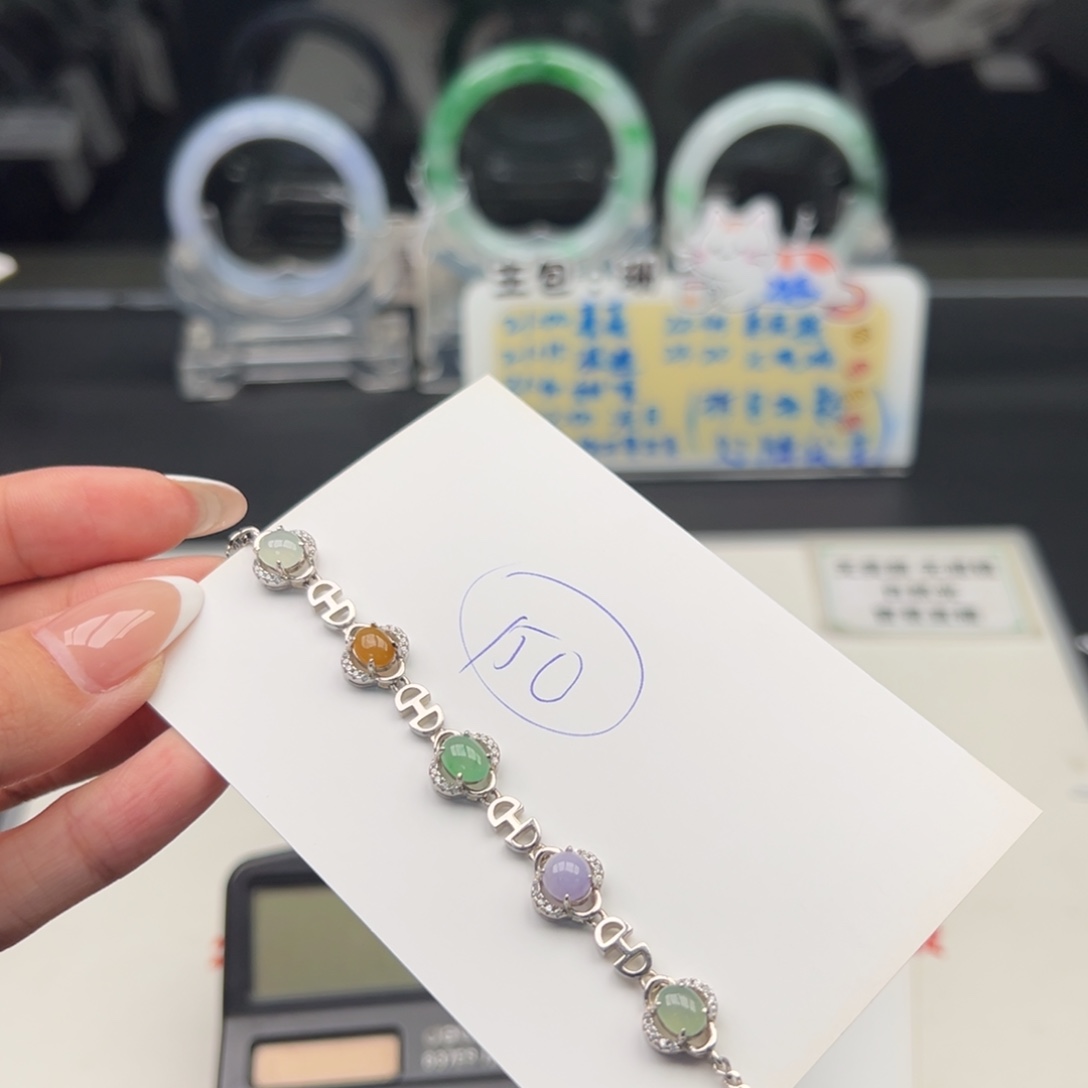 银S925镶嵌手链翡翠翡翠