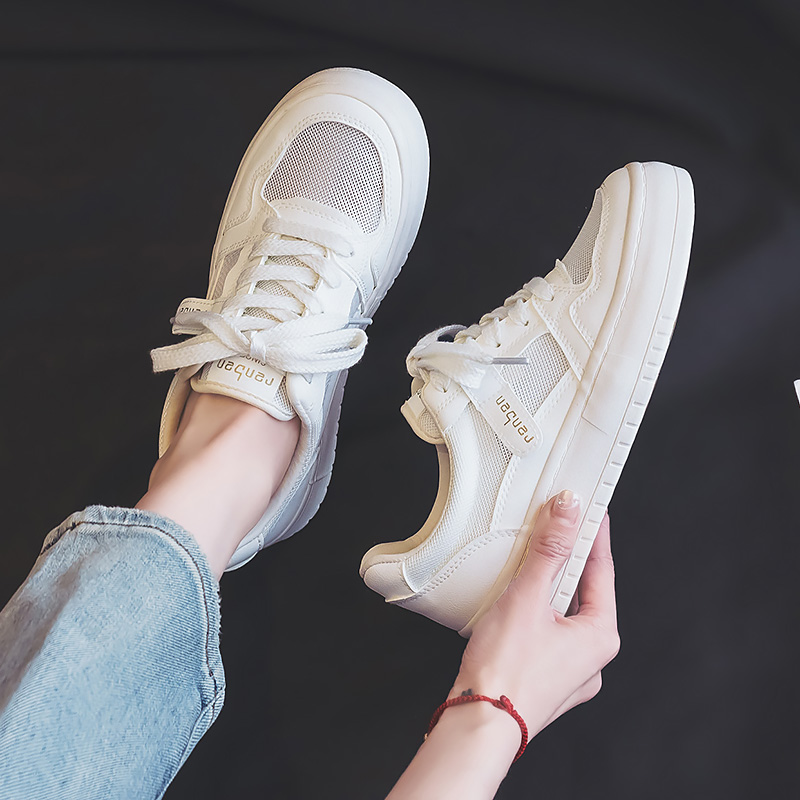 人本网面小白鞋女2025年夏季新款网鞋学生厚底ins韩版休闲单鞋