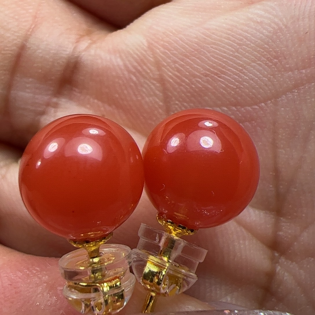 南红玛瑙耳钉18K金镶嵌d****f