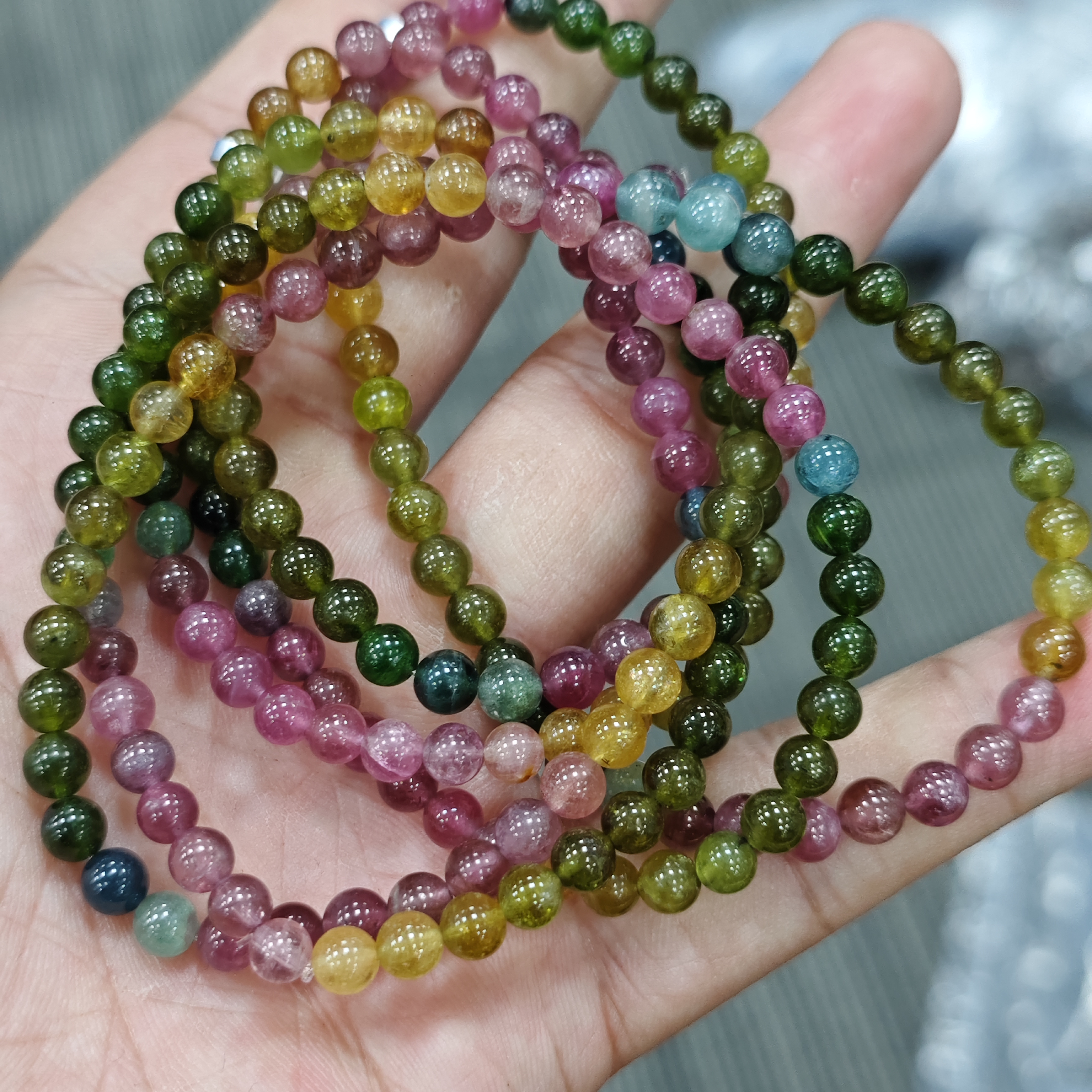 【书记甄选】天然碧玺三圈手链 多样性发一件 约5mm 227CX