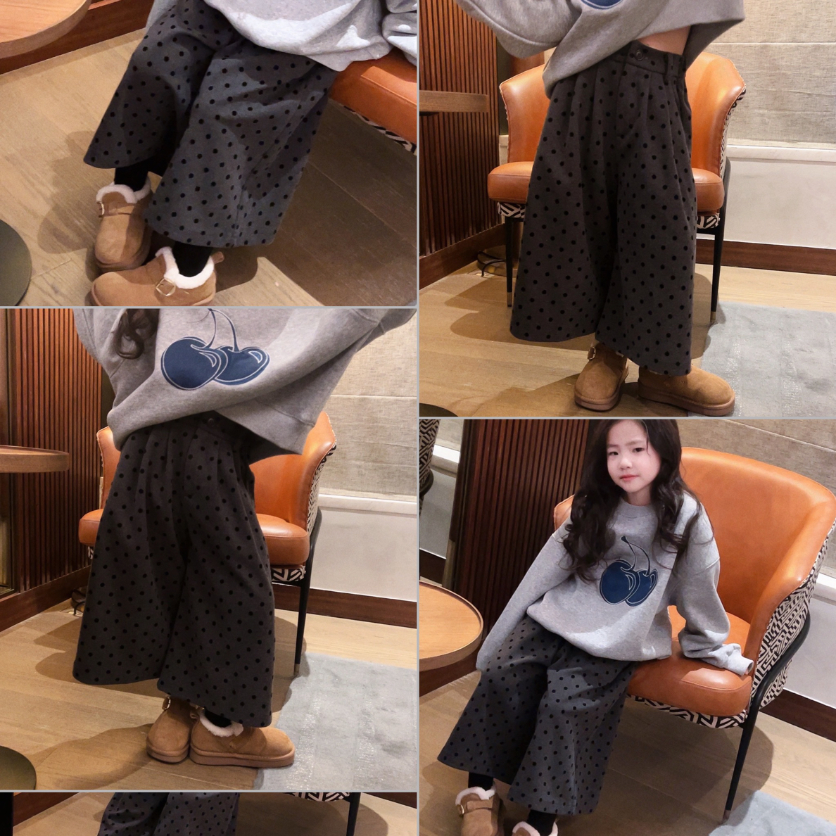 女童加厚波点宽松九分呢料休闲裤子  25D084