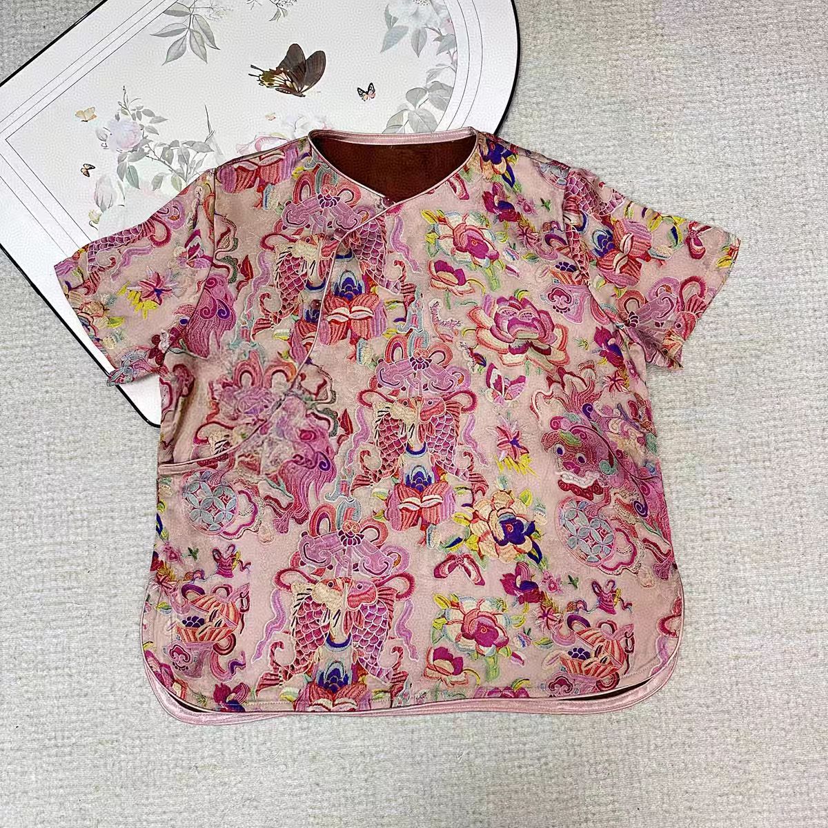 【麒麟短裤套】新中式国风圆领衫打底衫超薄透气25508