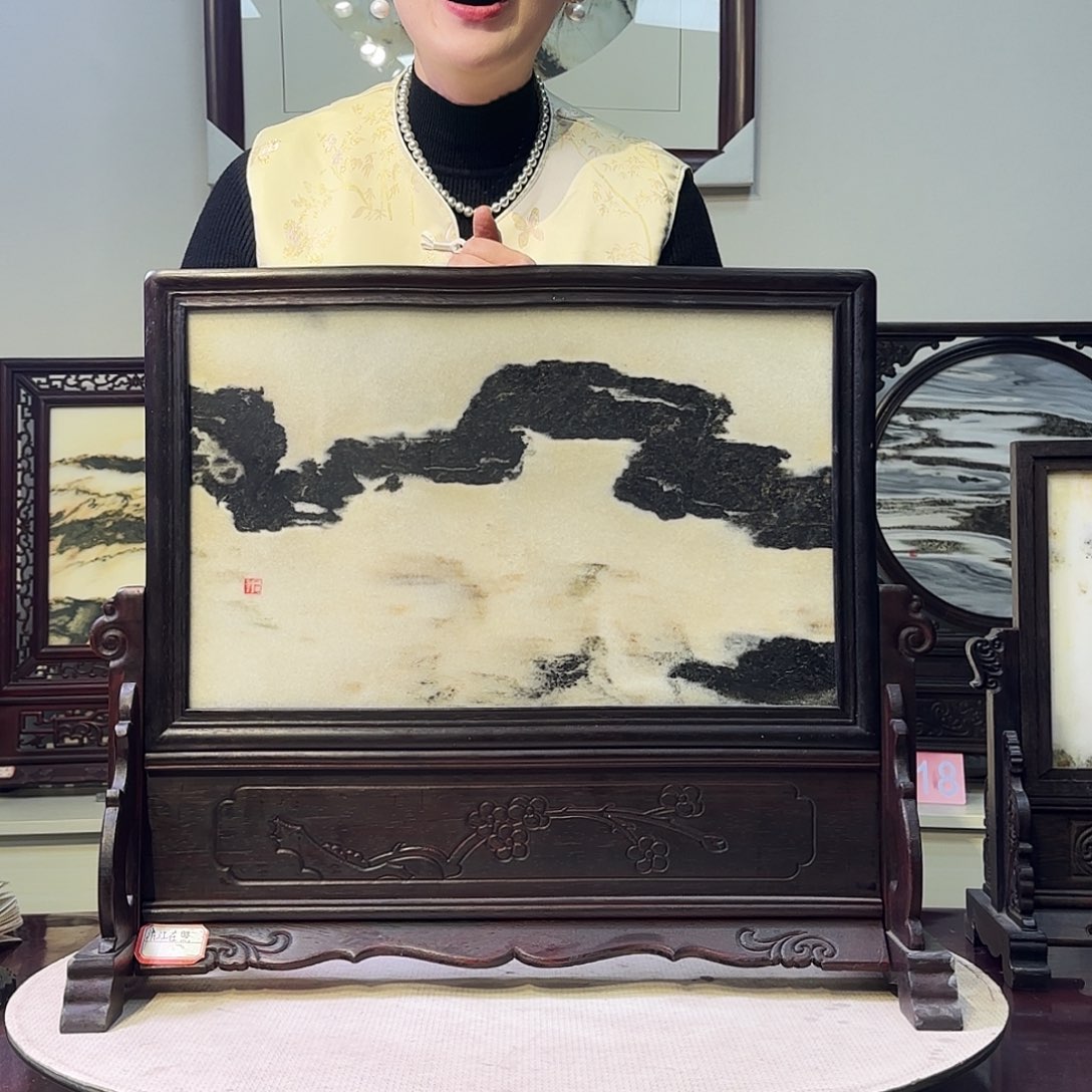 去***里石材天然大理石画屏风