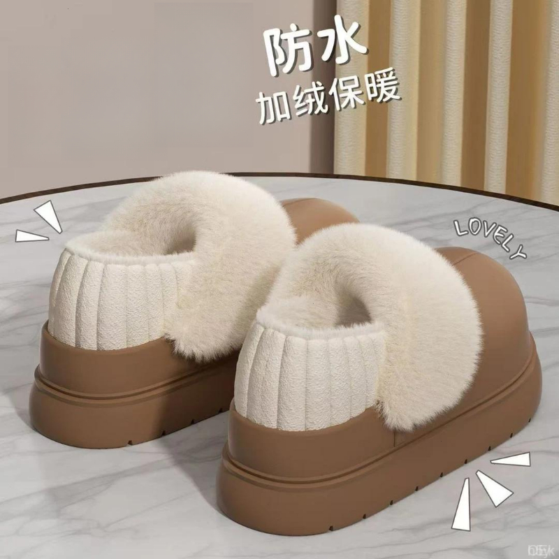 女士冬季居家厚底防水棉鞋女外穿加厚保暖舒适新款家居月子鞋防滑