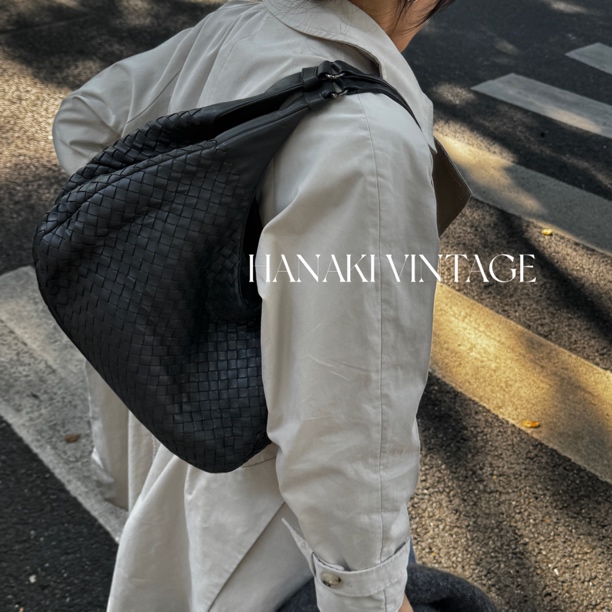 95新 BOTTEGA VENETA/葆蝶家 花绮中古/BV灰色编织腋下单肩包