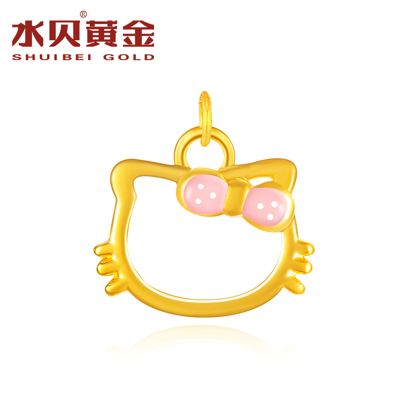 【巧玲专享】Kt猫黄金吊坠足金珐琅彩吊坠送女友老婆礼物（赠合金链）
