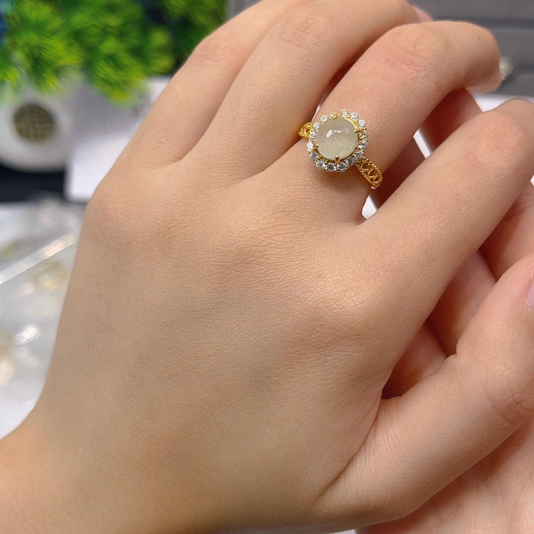 翡翠戒指银S925镶嵌新