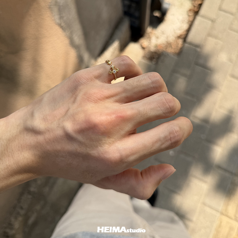 925银戒指 【尾戒版】原创鸢尾花系列莫桑钻纯银男女小拇指戒子小众