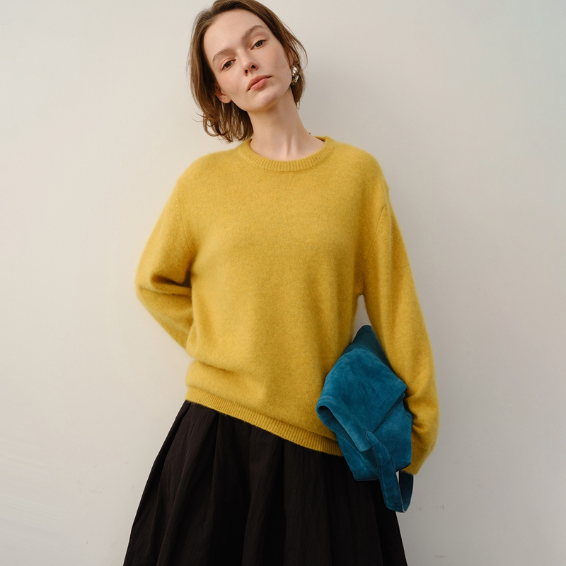 【彩虹软糖】100%纯山羊绒 康宝莱拉毛纱圆领女士套头上衣