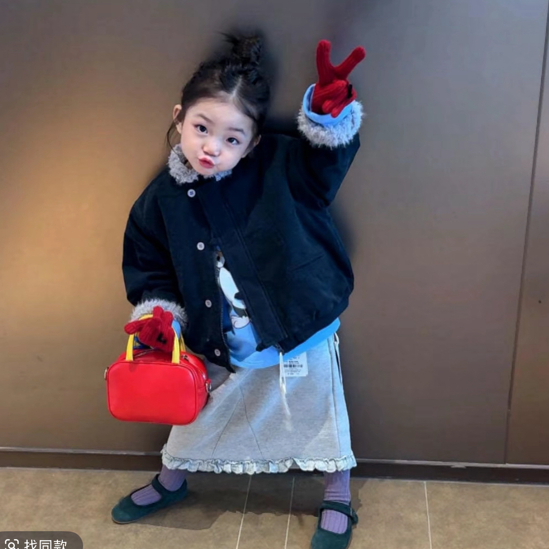 儿童秋冬季新款套装女童中小童韩版加绒夹克外套时尚加绒半身裙套