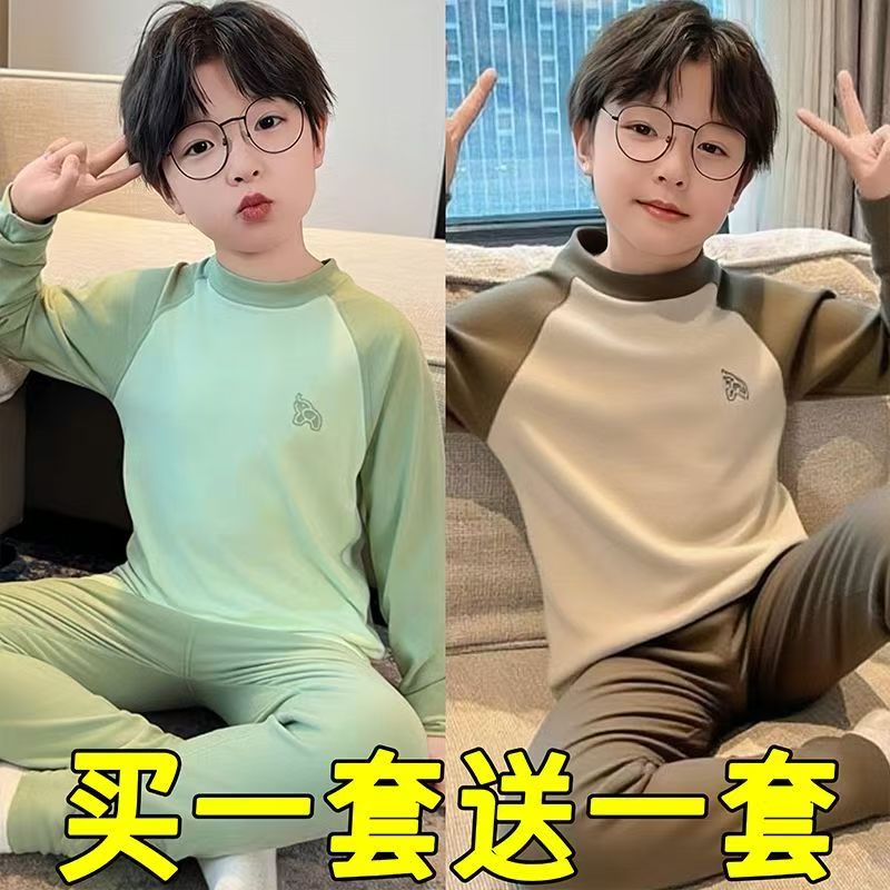 男童德绒新款秋衣秋裤套装2025秋冬款保暖中大童睡衣小男孩家居服