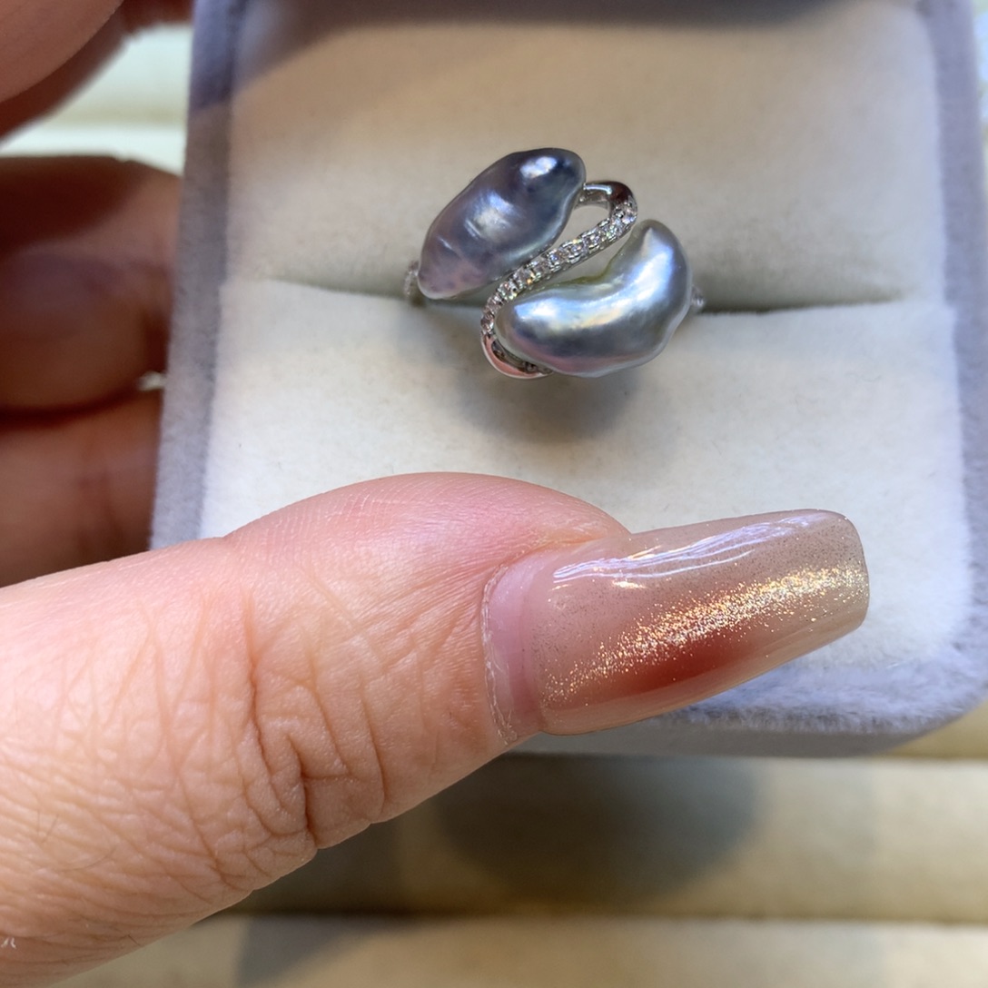 银S925镶嵌戒指海水珍珠