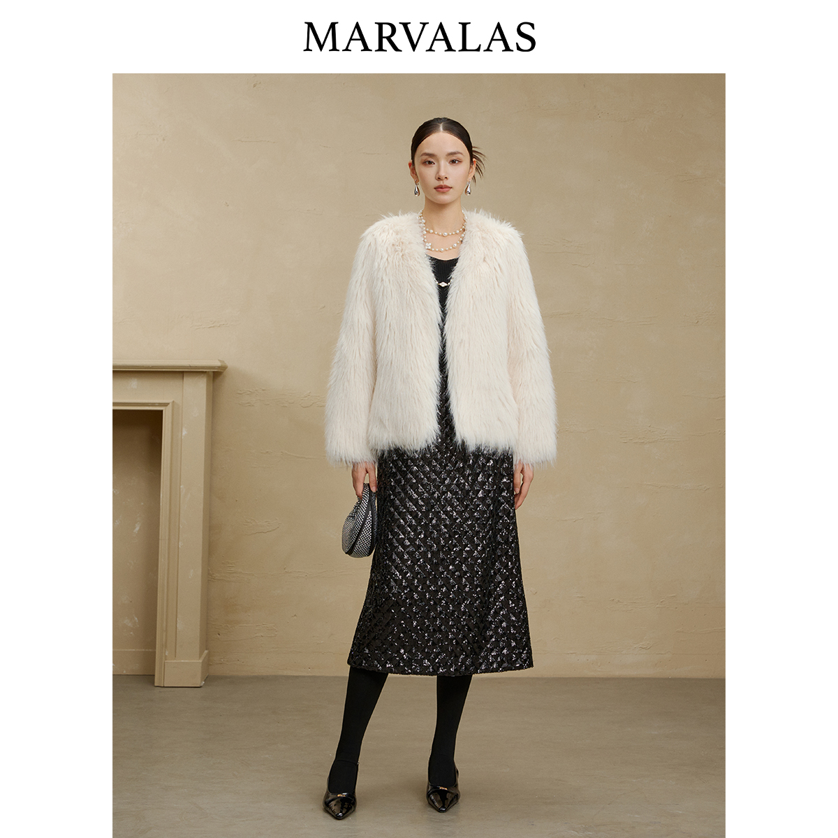 【诗语专属】时尚皮短外套冬季设计感V领气质百搭上衣