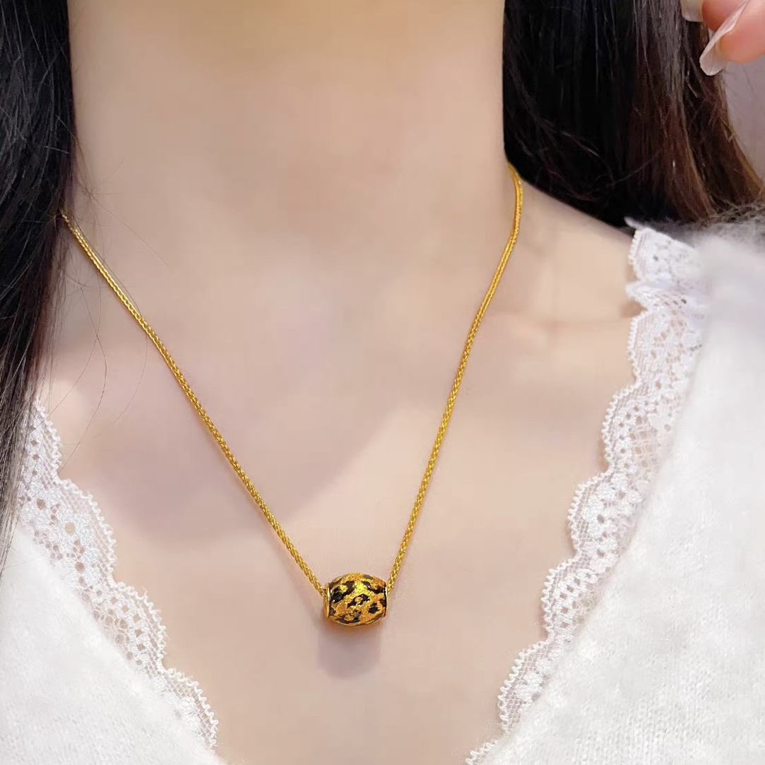 非金属珐琅项链 金色 精致豹纹吊坠 K457