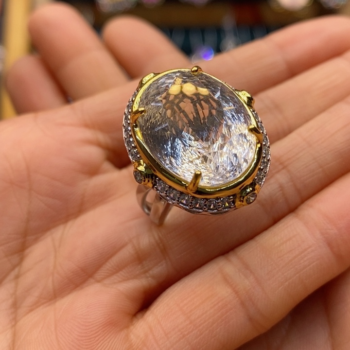 水晶戒指银S925镶嵌天然水晶戒指