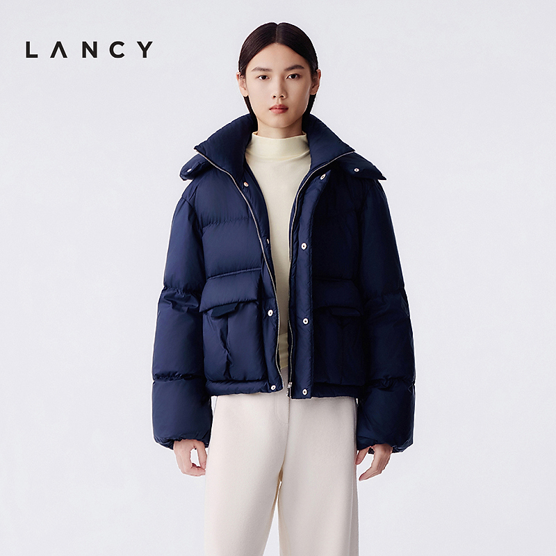 【匈牙利鹅绒】LANCY/朗姿2025冬季新款休闲连帽立领短款羽绒服