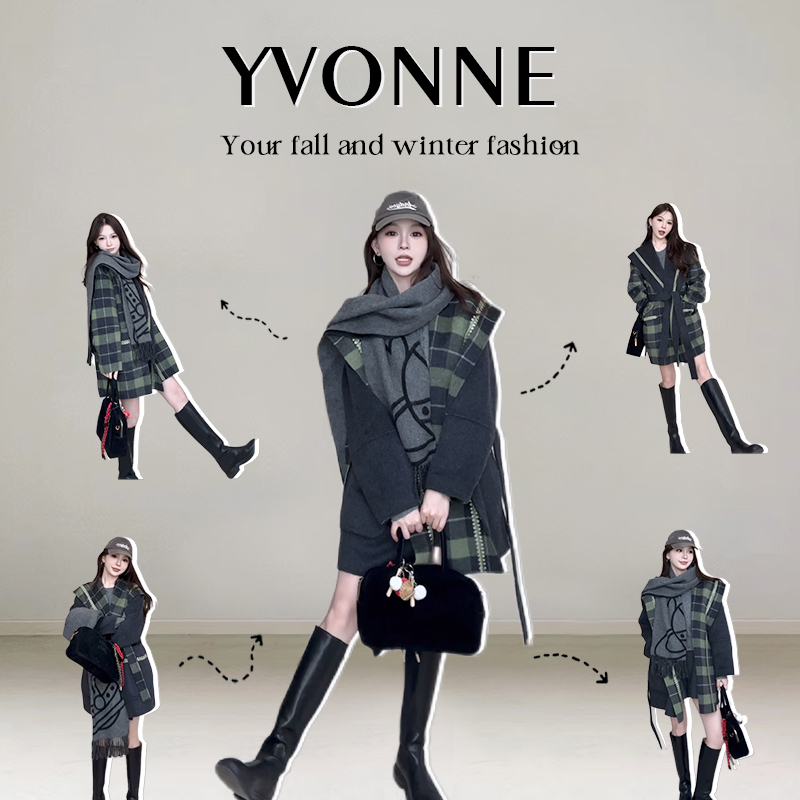 ISYVONNE / 普拉多街区 阿尔巴卡羊驼绵羊毛限定格纹双面呢大衣